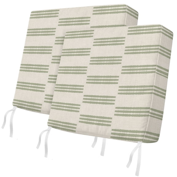 Outdoor Patio Cushion Covers 2 Pack Sage Green Linear Rows Chair Pads Slipcovers with Ties & Zipper Waterproof Modern Horizontal Lines Seat Cushion Covers for Outdoor Couch Sofa 24x24 Inch