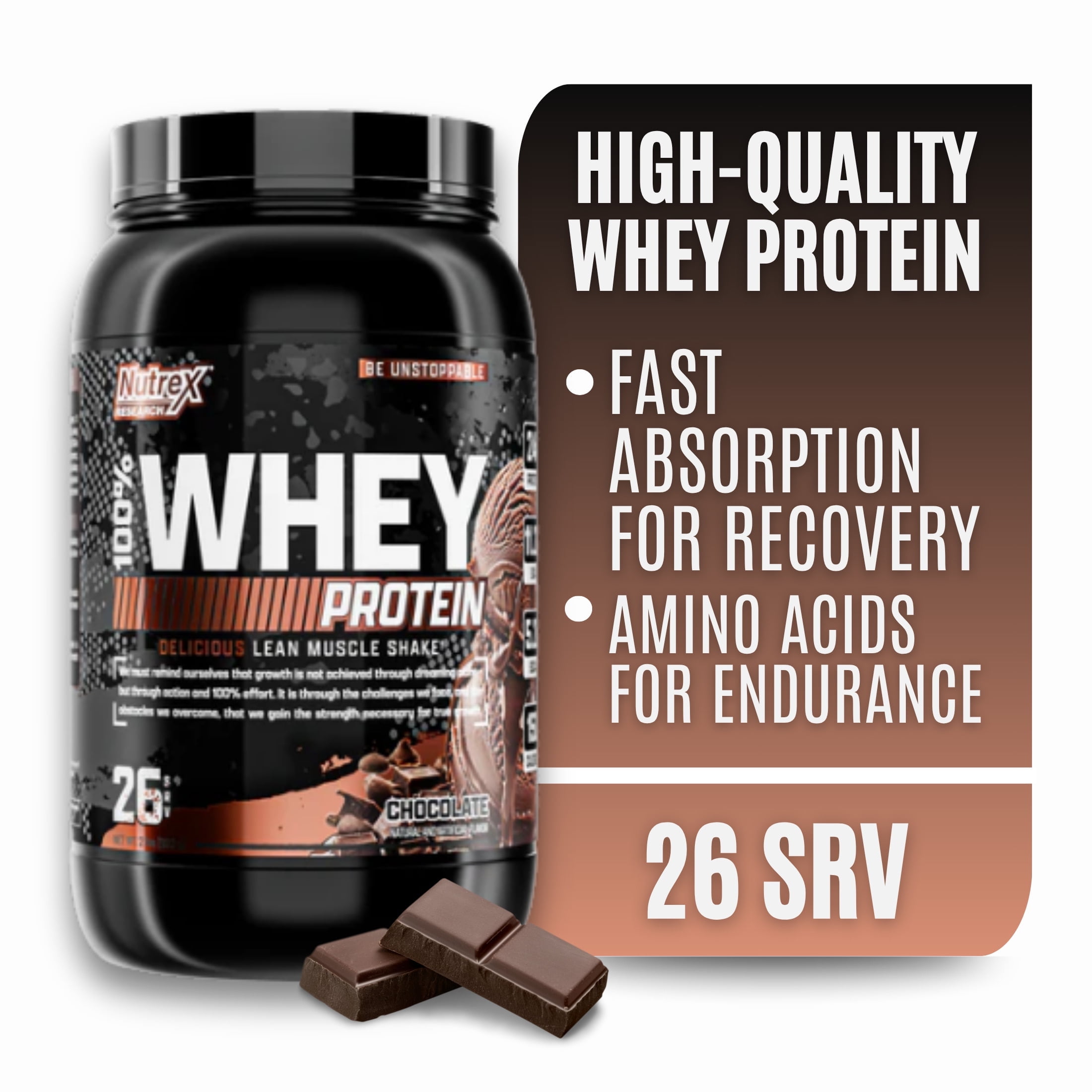 Nutrex Research 100% Whey Protein Powder Concentrate and Isolate Chocolate 2lb