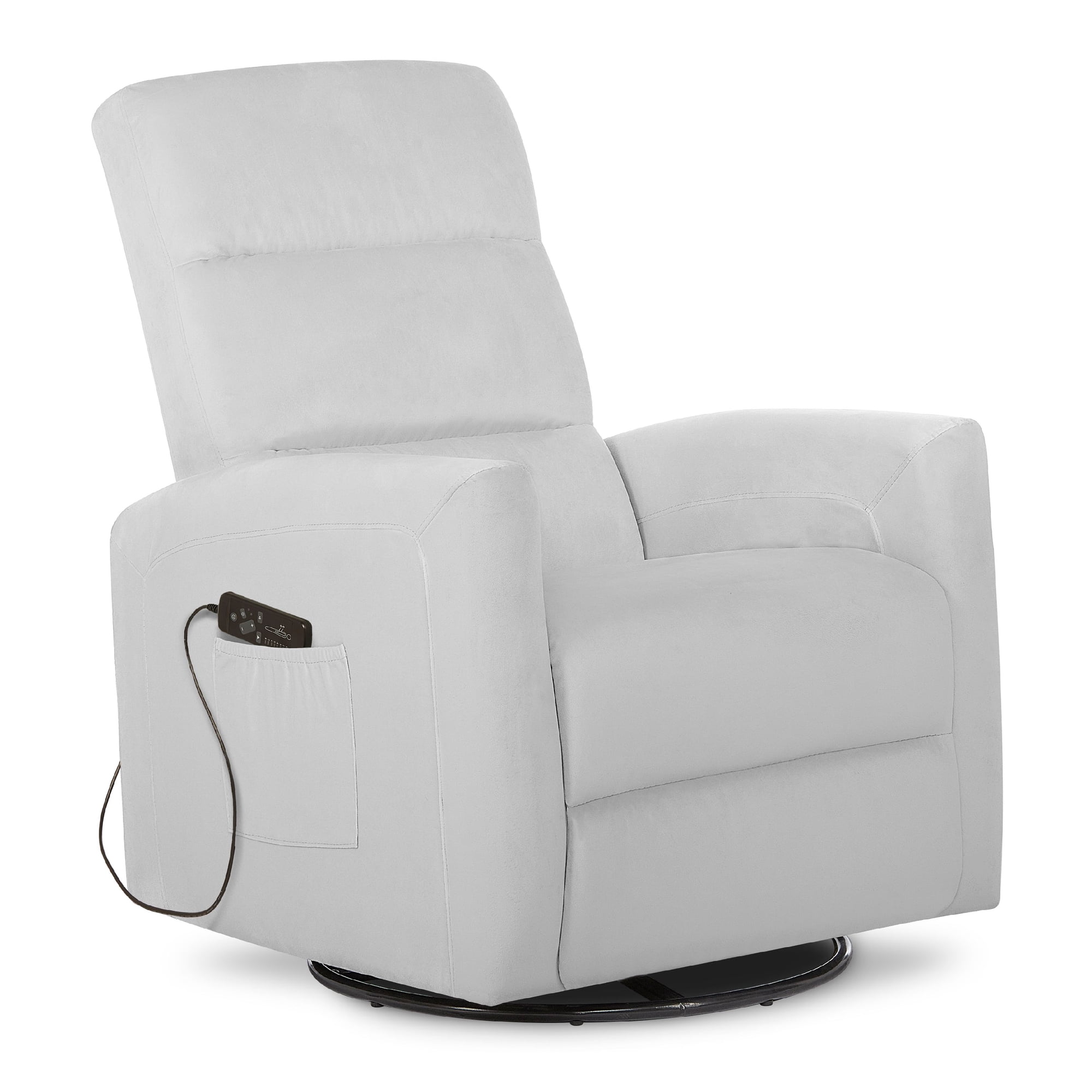 Evolur Reevo Upholstered Faux Leather Seating Glider Swivel, Rocker, Massager, Glider Chair For Modern Nursery, Misty Grey, Tool-Free Assembly, Easy to Clean, Environmentally Conscious Rocker
