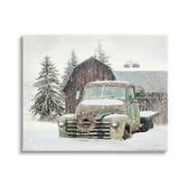 Rural Vintage Truck & Barn Snowy Winter Landscape Transportation Painting Gallery-Wrapped Canvas Print Wall Art