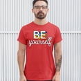 thumbnail image 3 of Tee Hunt Be Yourself T-Shirt LGBT Support Gay Pride Rainbow Good Vibes Ally Men's Tee, Red, Medium, 3 of 5