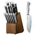 thumbnail image 1 of VEVOR Kitchen Knife Set with Block and Sharpener, 15 Piece German High Carbon Stainless Steel  Sharp Knife Set, Kitchen Cutlery with Ergonomic Handle, Sharpening Rod and Wooden Block, for Home Cooks, 1 of 9