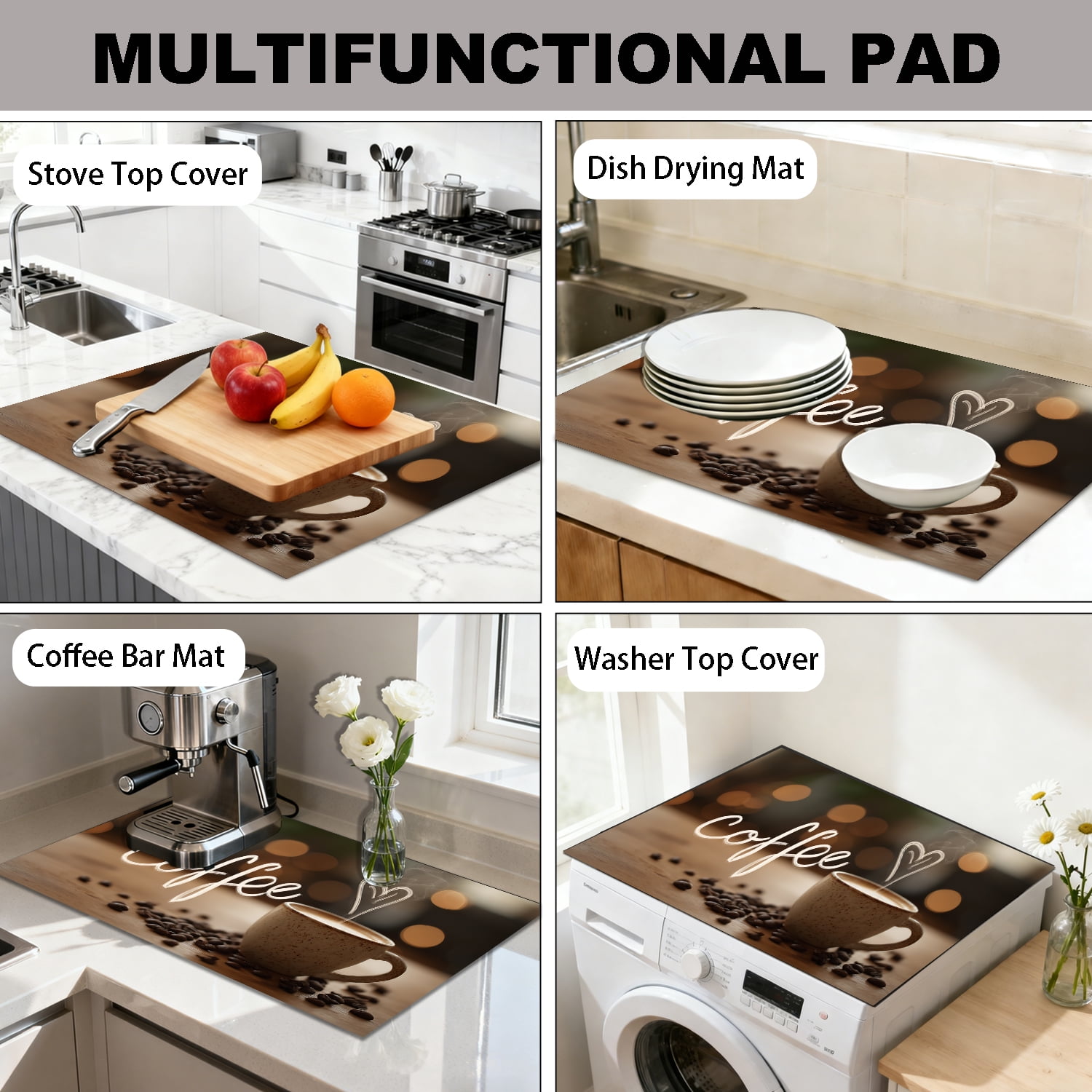 Stove Top Cover for Electric Stove, 28" x 20" Heat Resistant Anti-Slip Glass Cooktop Protector Mat, Multi-Purpose Stove Cover for Kitchen Countertop, Scratch & Dust Protection, Coffee Lover Gift