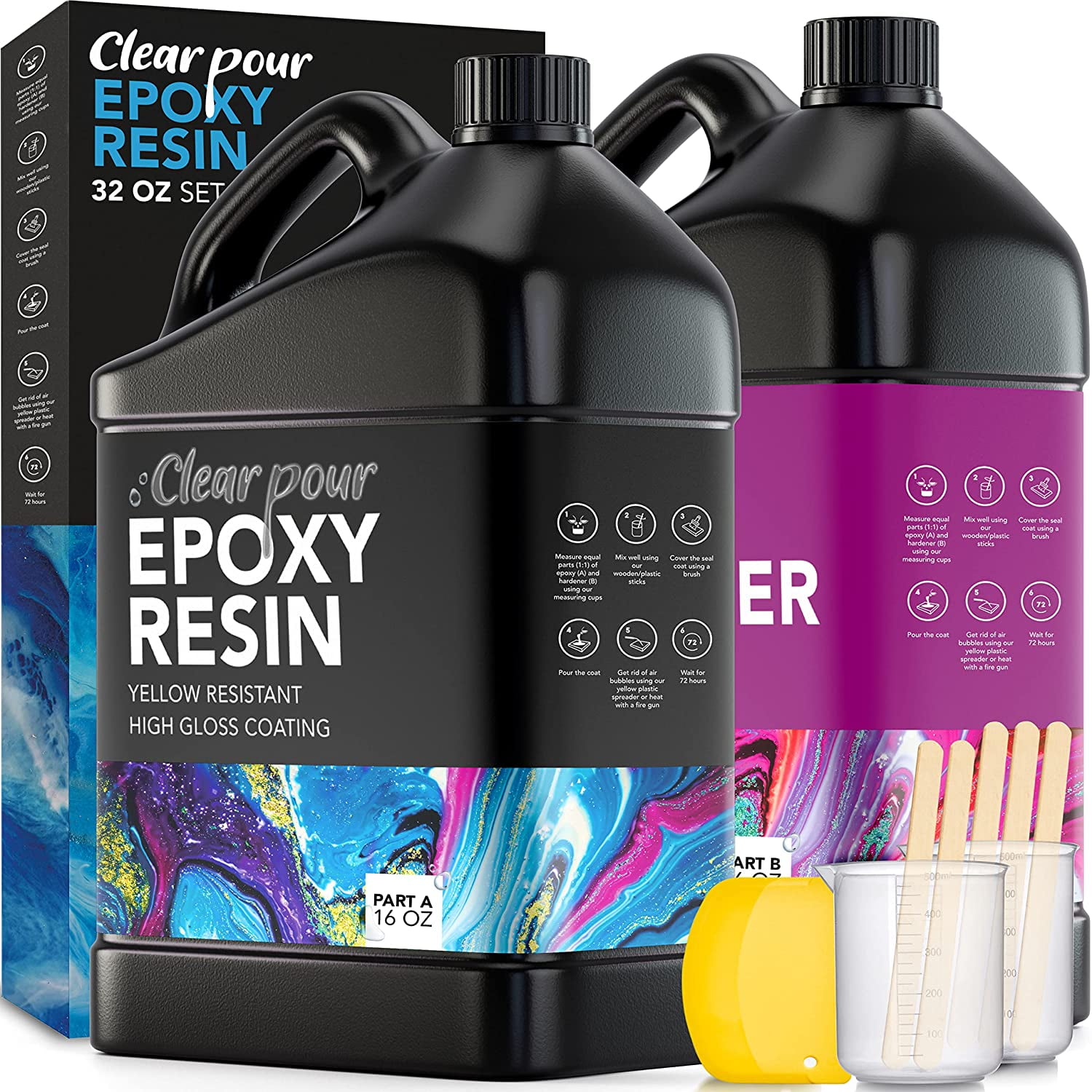 Clear Pour 32oz Epoxy Resin Kit Crystal Clear Epoxy Resin Kit Art