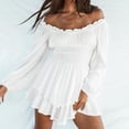 thumbnail image 3 of WEAIXIMIUNG Carnival Summer Dress for Women Ruffled Layered Chiffon Culottes Crew Neck Off Shoulder Swing Mini Dress Flowy Dress, 3 of 8