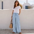 thumbnail image 6 of Stralyhd Palazzo Pants for Women Straight Leg Summer Striped Pants Casual Loose Lightweight Lounge Pants Drawstring Elastic Waist Trousers with Pockets Light Blue M, 6 of 7