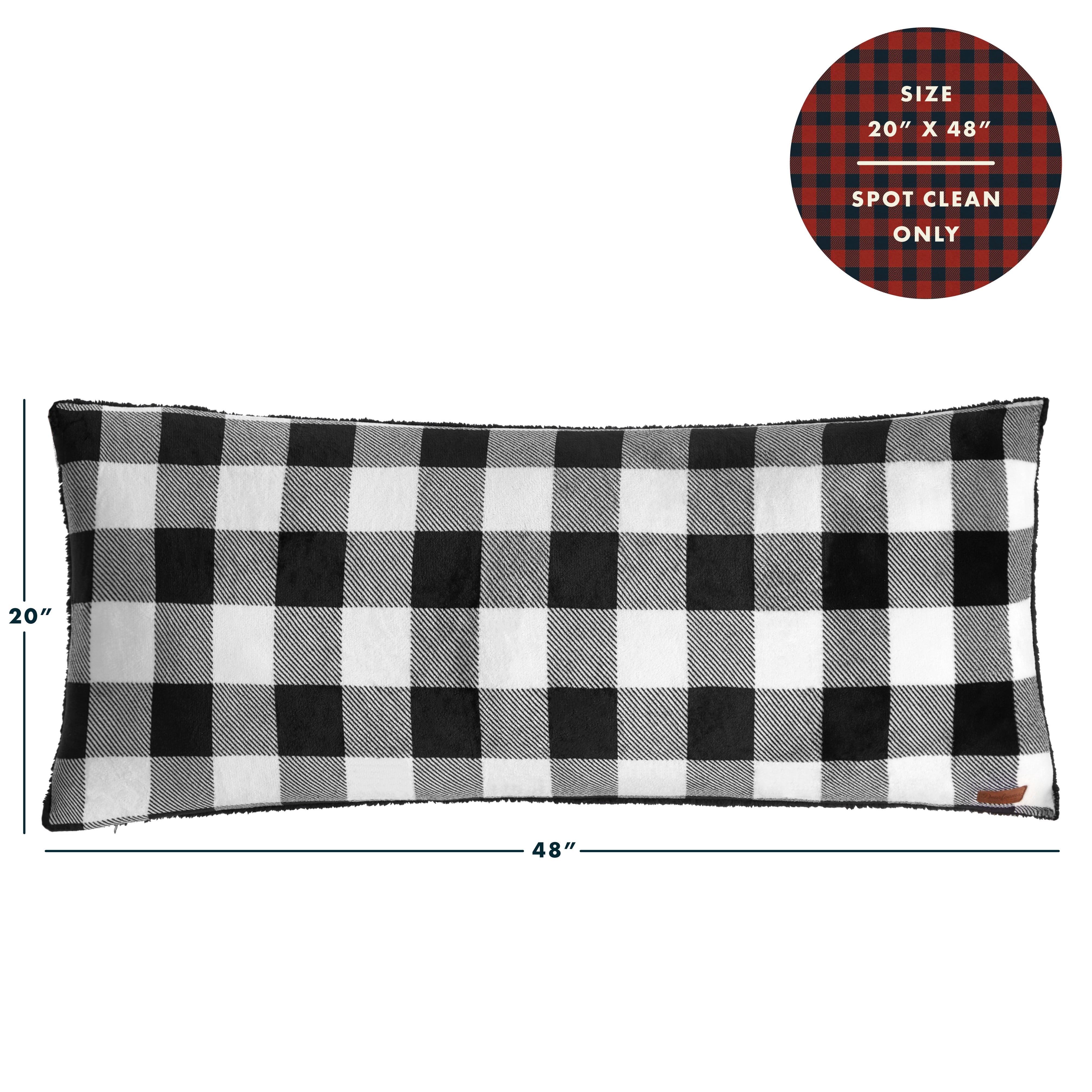 Dearfoams Royal Plush Reverse to Super Soft Sherpa Body Pillow, 20" x 48", Black White Check, Polyester Fill