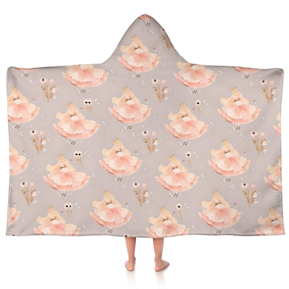 Princess Flower Dress Pattern Hooded Bath Towel,50"x30" for Ages 3 To 12 Kids, Quick Dry Lightweight Soft Microfiber Hood Beach Towel Cover Up for Kids