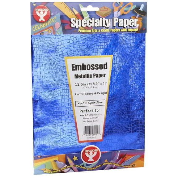 Hygloss Embossed Metallic Paper, 8.5" x 11", 12/Pkg.