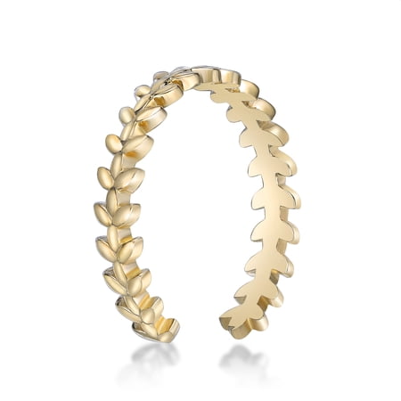 10k Yellow Gold Adjustable Branch Leaf Vine Open Band Toe Ring for Women Classic One Size Fits Most Toes 3 mm Wide by Lavari Jewelers