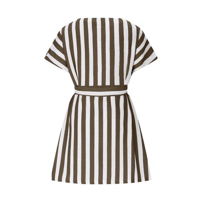 black and white striped dress with brown belt Three Pink Hearts Juniors White and Brown Striped Dress with Belt - Size S Small