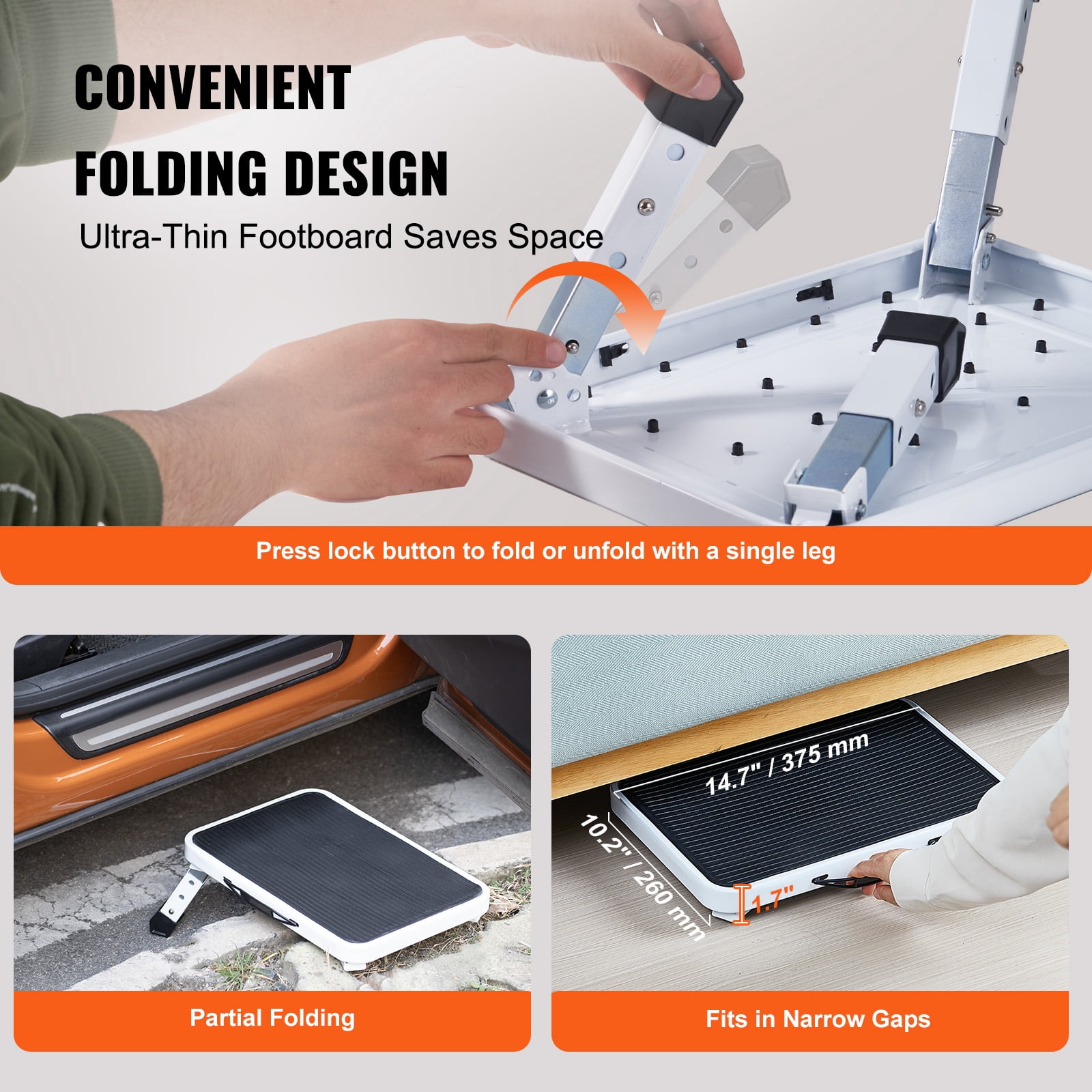 VEVOR Step Stool 1-Step 330lbs Capacity, Folding Steel Step Ladder 3 Adjustable Height, Portable Step Stools for Adults, Non-Slip Sturdy Step Ladders for Office, RVs, Pets, Bathrooms,Bedrooms