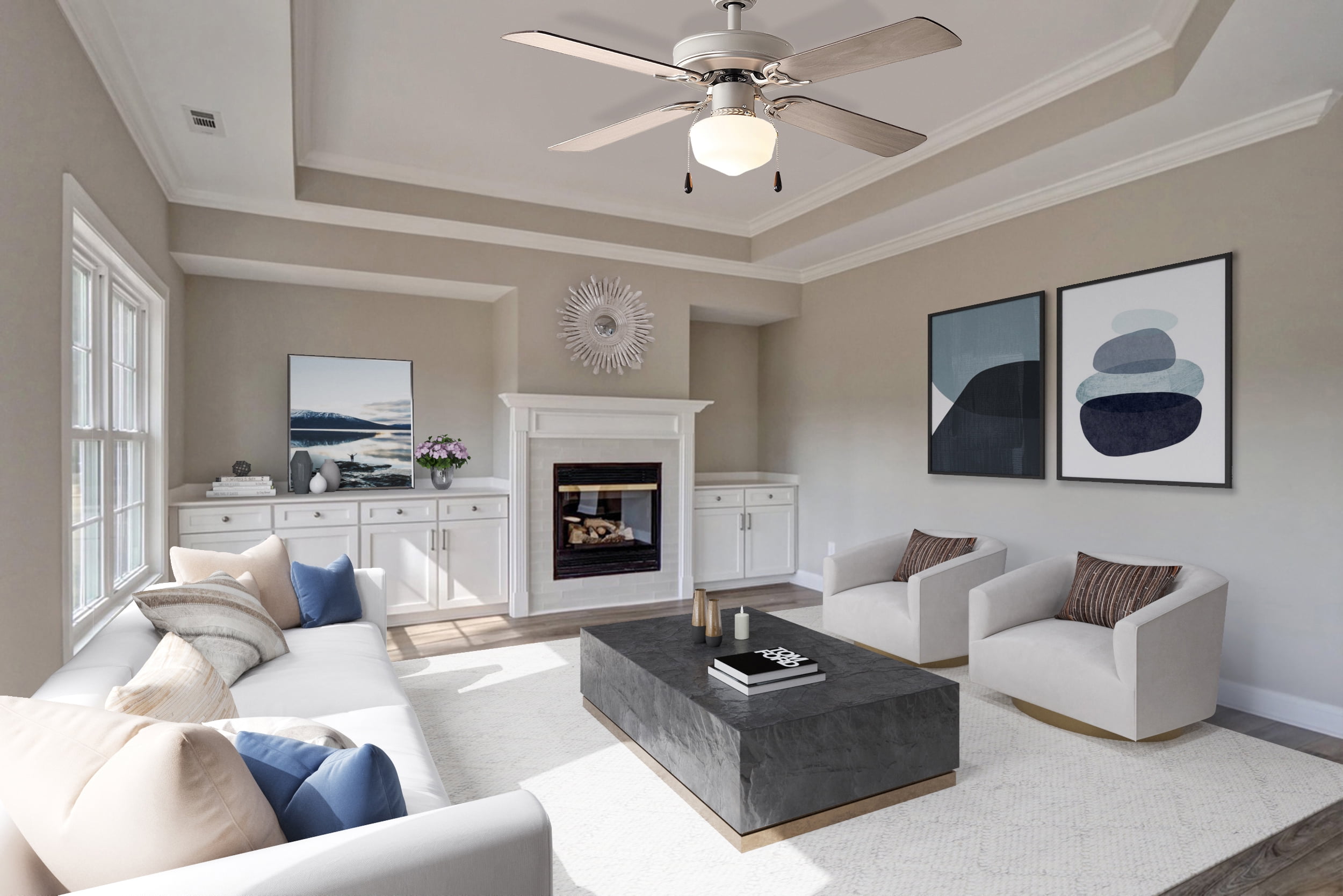 Mainstays 42 inch Downrod Ceiling Fan with Light Kit, Satin Nickel, 4 Blades, Reverse Airflow