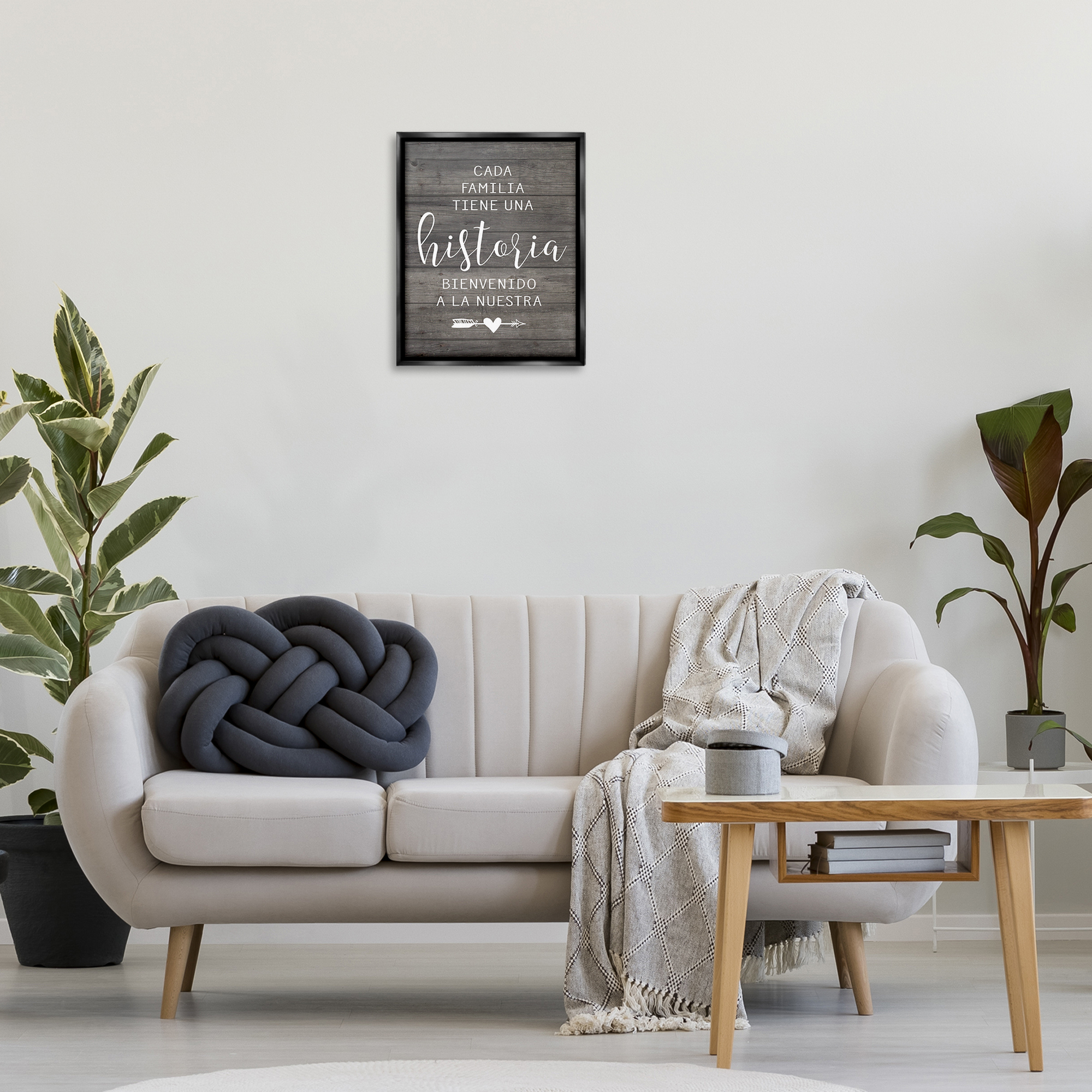 Stupell Industries Nuestra Historia Familiar Inspirational Quotes & Sayings Painting Black Floater Framed Art Print Wall Art, 17 x 21