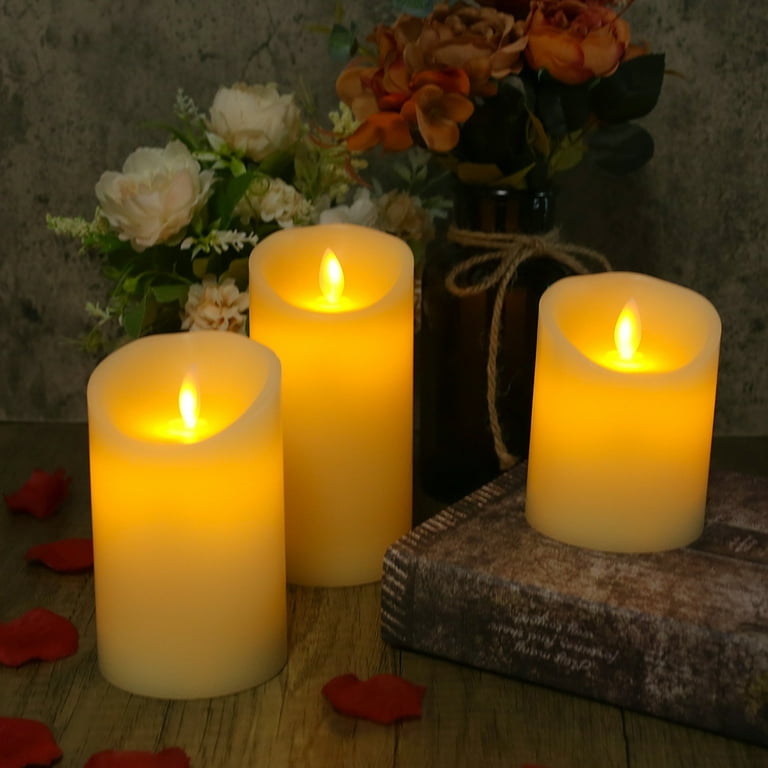 Flameless Pillar Candle Set - 3D Flickering Flame with Wick, 4 Inch Di –   Online Shop