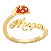 Angle View: Personalized Silvertone Rhodium or Gold Plated Script Name with Enamel Ladybug Bypass Ring