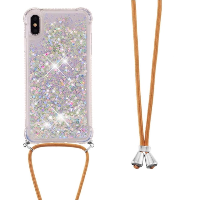 Funda FOXDOCK para iPhone Xs Max con Cuerda Ajustable, Brillo Líquido, Protección Antigolpes y Lente – Ideal para Regalo
