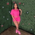 thumbnail image 4 of Fashionable items in the wardrobe Women's 2 Piece Short Sleeve Shirt and Shorts Set, Casual Summer Outfit with Elastic Waist Shorts, 4 of 6