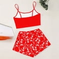 thumbnail image 5 of Xijirk Women Halloween Pajama Set Spaghetti Strap Crop Top with Shorts Skeleton Hand Print Loungewear for Sleepwear and Holiday Party,Red,S, 5 of 5
