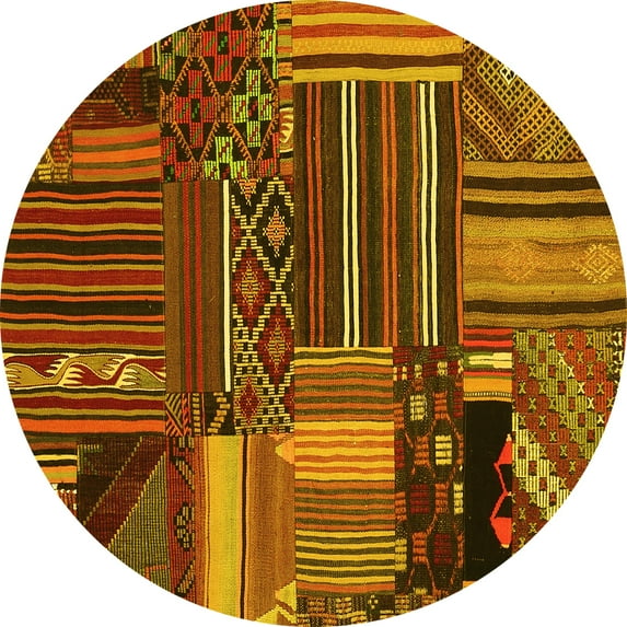 Ahgly Company Indoor Round Patchwork Yellow Transitional Area Rugs, 8' Round