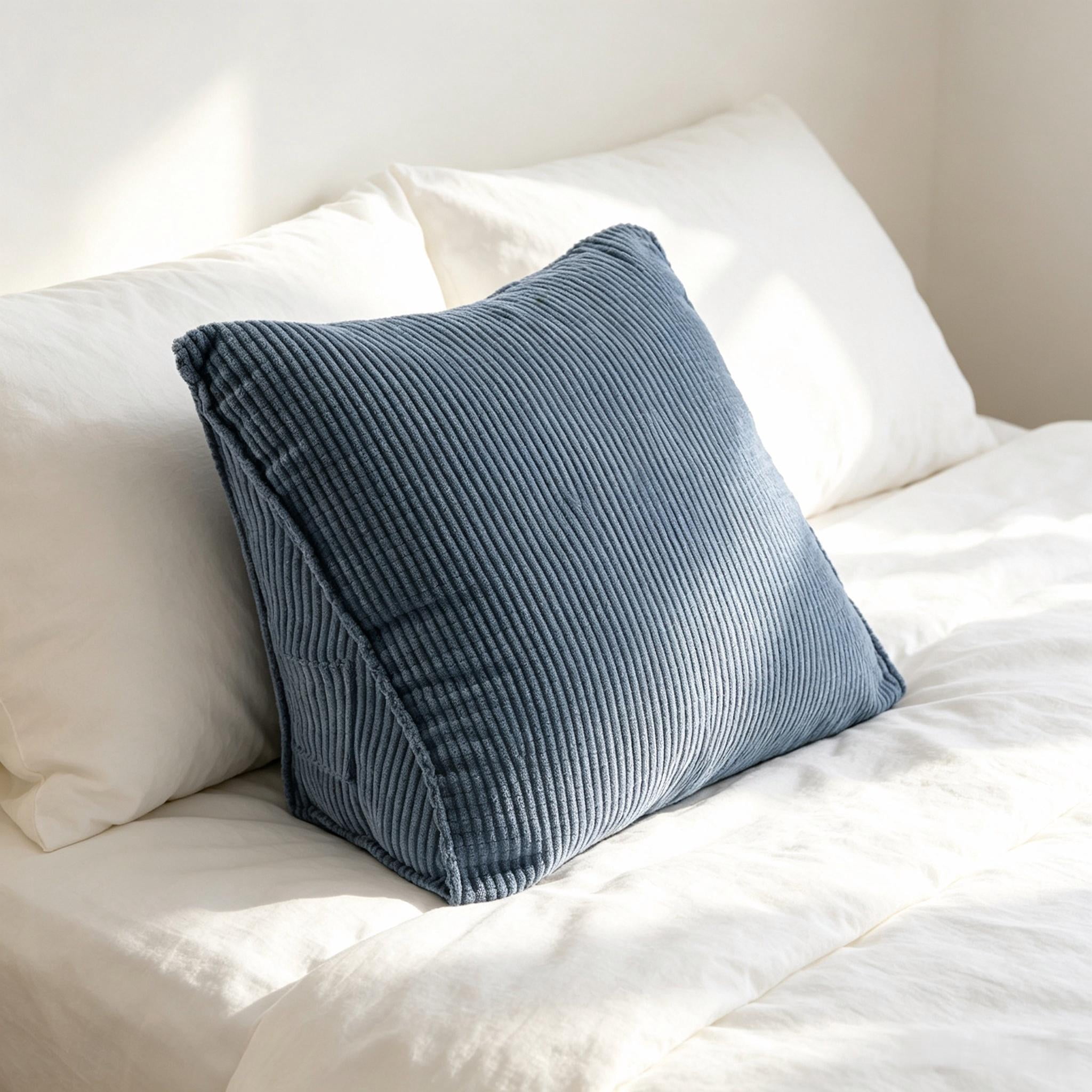 Backrest Cushion Wedge Pillow for Bed, Lumbar Support Pad for Sitting in Bed, Back Pillow for Reading and Watching TV (Blue)