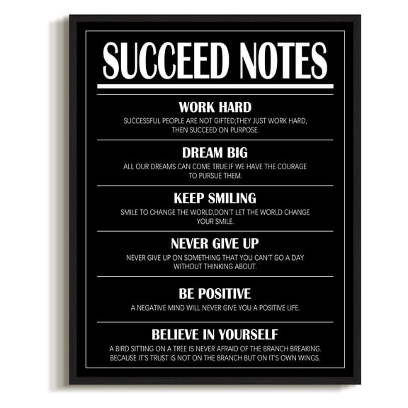 Inspirational 11x14in Black Framed Wall Art Men Succeed Note Motivational Quote Sayings Office Home Decor Prints Encouraging Positive Posters
