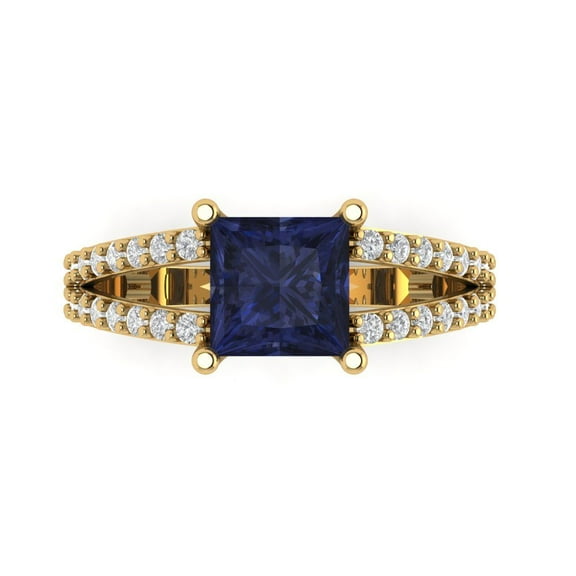 Solitaire with Accents Engagement Ring for Women - 2.48ct Simulated Blue Sapphire in 14K Yellow Gold Promise Ring