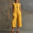 thumbnail image 2 of JULMCOMO Jumpsuits for Women Crew Neck Button Down Casual Bib Overalls Sleeveless Retro Wide Leg Capri Jumpsuit with Pockets Yellow S, 2 of 7