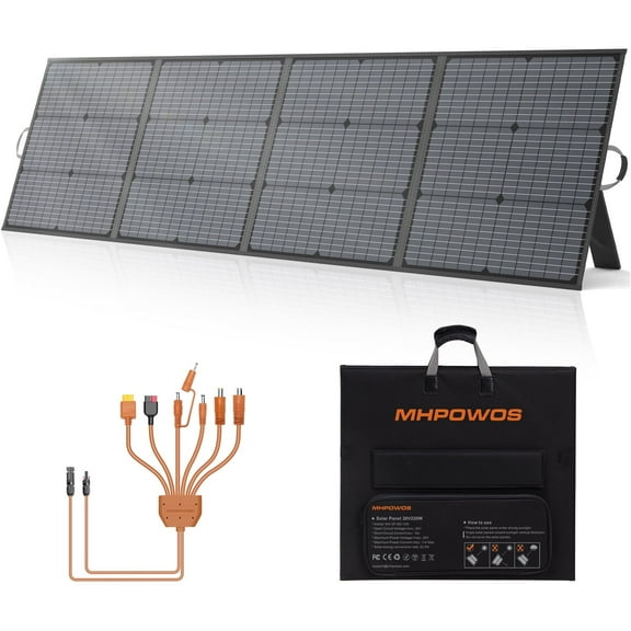 MHPOWOS 220W 20V Portable Solar Panel, 23.5% High Efficiency Waterproof IP67 Foldable Solar Panel Kit with Adjustable Kickstand Multiple Outputs for Power Station RV off Grid System