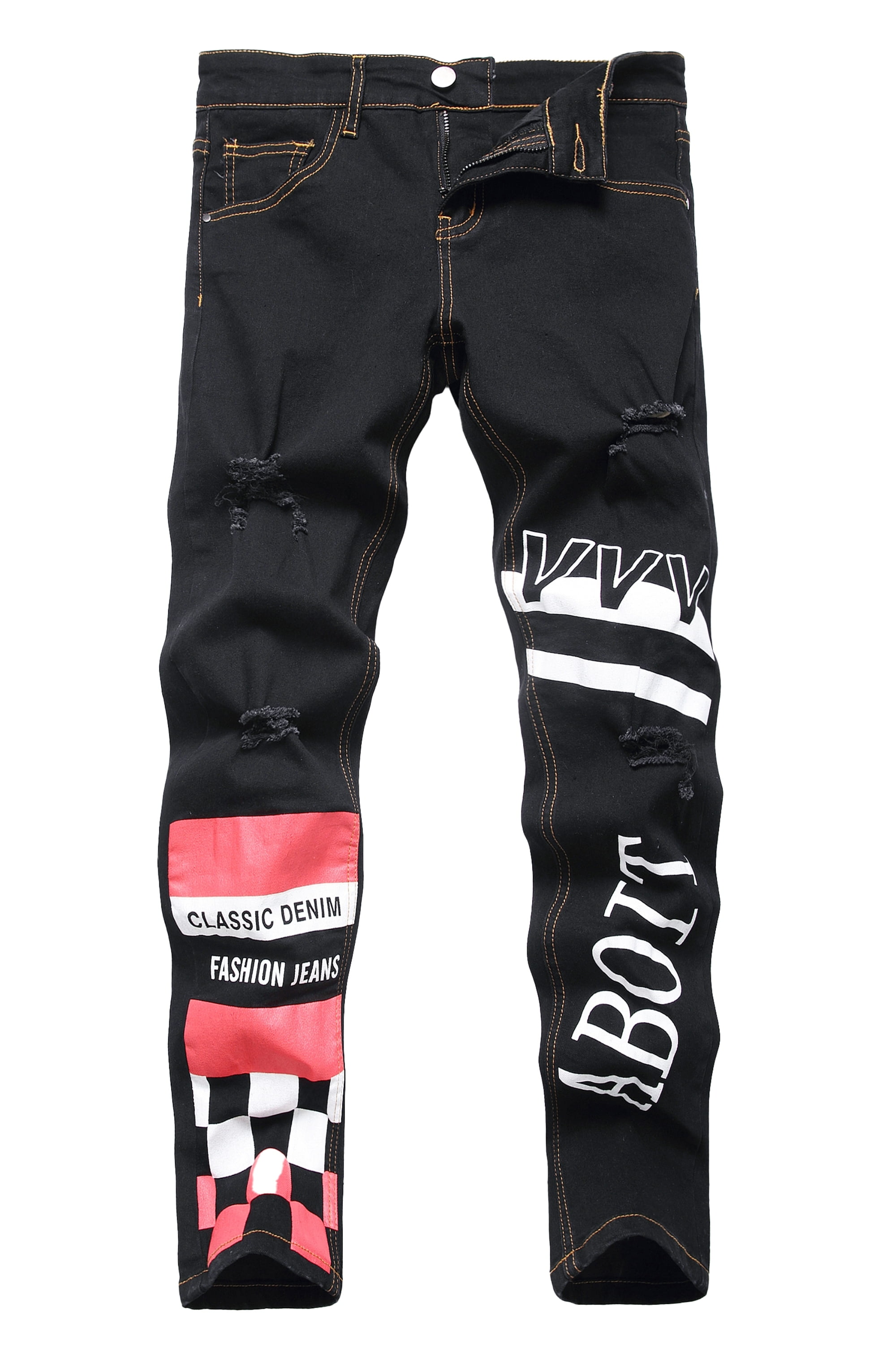 Keevoom Boy's Skinny Jeans Fit Ripped Distressed Stretch Slim Printed