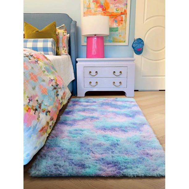 Alfombra PAGISOFE Furry Rainbow Púrpura Rosa Suave 61x122 cm