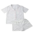 thumbnail image 2 of DEBGFS Women 2PCS Pajama Set  Solid Color/Dot/Striped Short Sleeve Top  Short Pants,white,M, 2 of 6