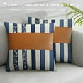 thumbnail image 3 of PIKWEEK  Brown and Navy Blue Decorative Pillow Cover, Farmhouse Stripe Pillow Cover 18x18 Modern Faux Leather Accent Pillow Case for Couch Sofa Bed Boho Patchwork Cushion Cover, 3 of 5