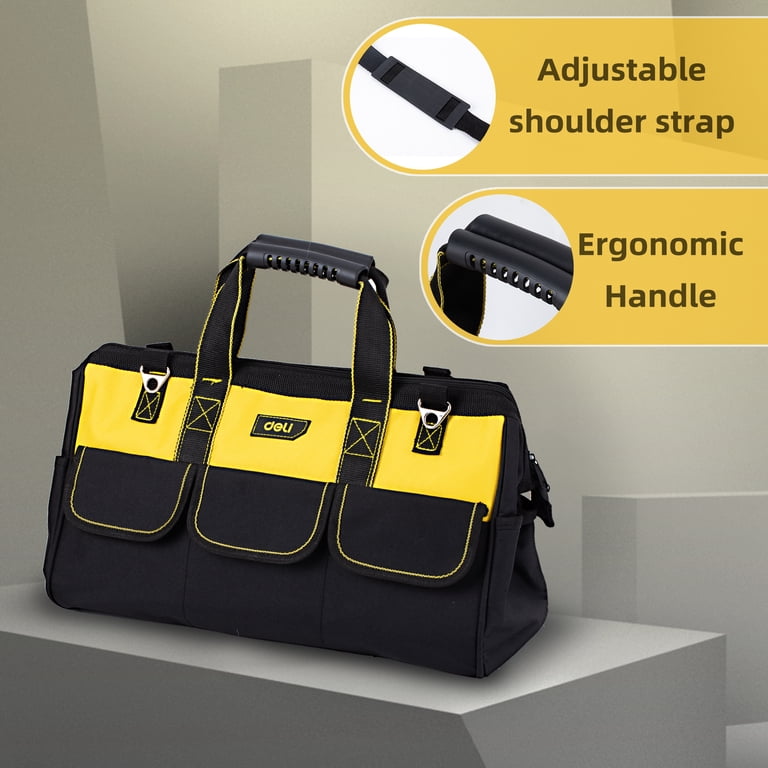 Deli 19-inch Wide Mouth Tool Bag with Zipper, Waterproof Bottom
