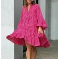 thumbnail image 4 of qolati Women's Boho Midi Dresses 2023 Fall Flared Sleeve Eyelet Button V Neck A-Line Dress Casual Loose Ruffle Swing Beach Dress, 4 of 6