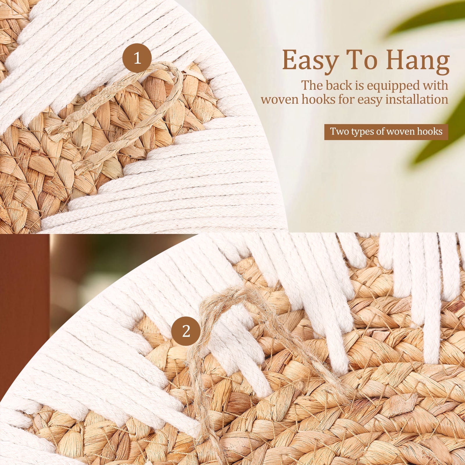4Pcs Woven Wall Baskets Decor Handmade Decorative Set with Hooks Lightweight Easy to Install for Living Room Bedroom
