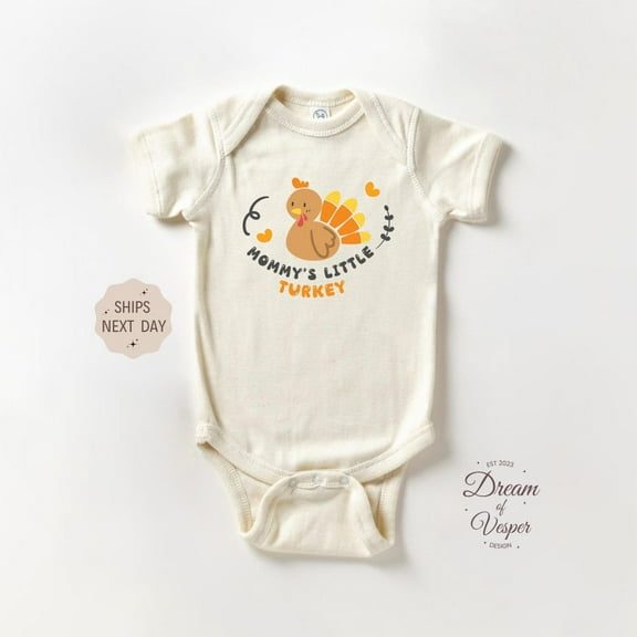 Baby Bodysuit BELLA CANVAS Mommy'S Little Turkey Onesie ~ Natural Baby Bodysuit - Cute Baby Onesie ~ Fall Baby Onesie ~ Newborn Baby Onesie - Baby Shower Gift