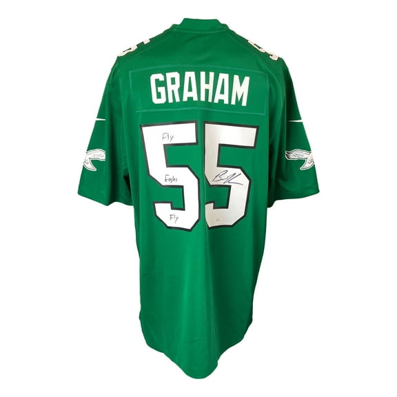 Brandon Graham Signed Eagles Kelly Green Nike Game Jersey Fly Insc JSA