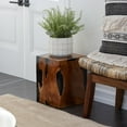 thumbnail image 3 of DecMode 12" x 15" Brown Teak Wood Block Abstract Accent Table with Black Resin Inlay, 1-Piece, 3 of 14