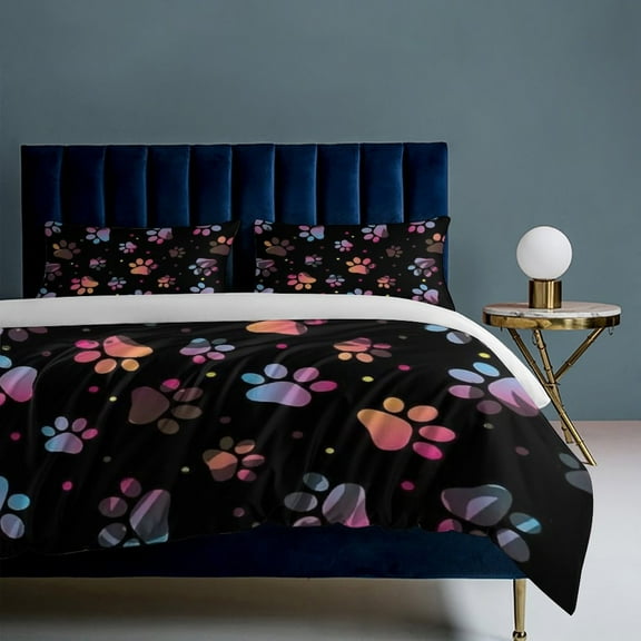 Cartoon Paw Print Colourful 3-Piece Bedding Set, Luxuriously Soft Bedding with Matching Pillow Shams, Comforter Set Twin Size for Casual Home Decor
