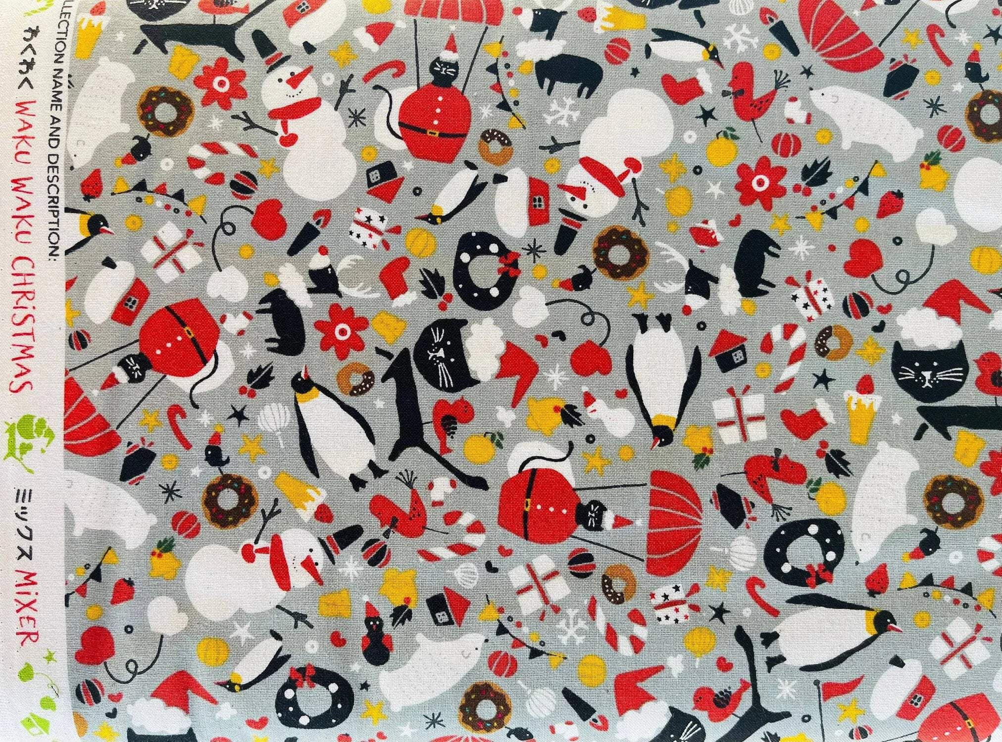 Waku Waku Christmas - Mixer - Gray Unbleached Fabric - Naocom - Cotton+ Steel