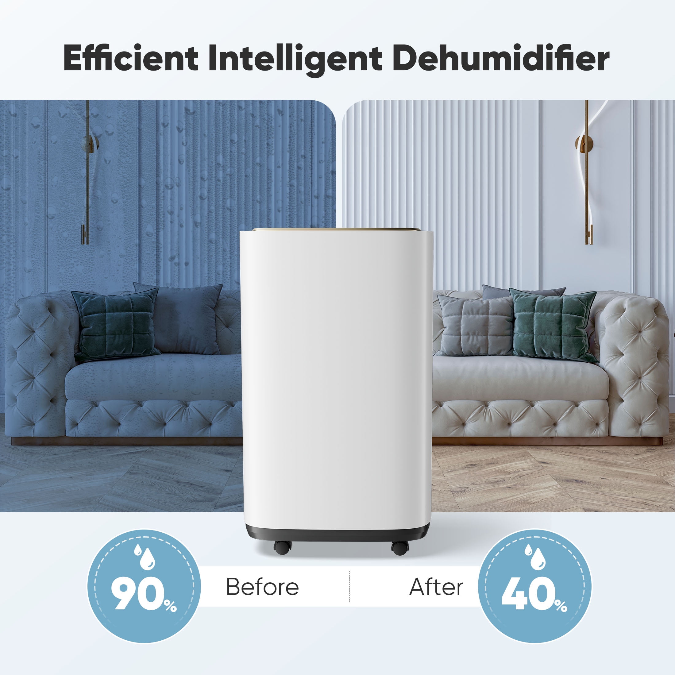 ZUNMOS 9-Pint Home Dehumidifier with Smart Humidity Control and 24-Hour Timer, 2,100 Sq. Ft. Coverage with Handle, Wheels and Drain Hose
