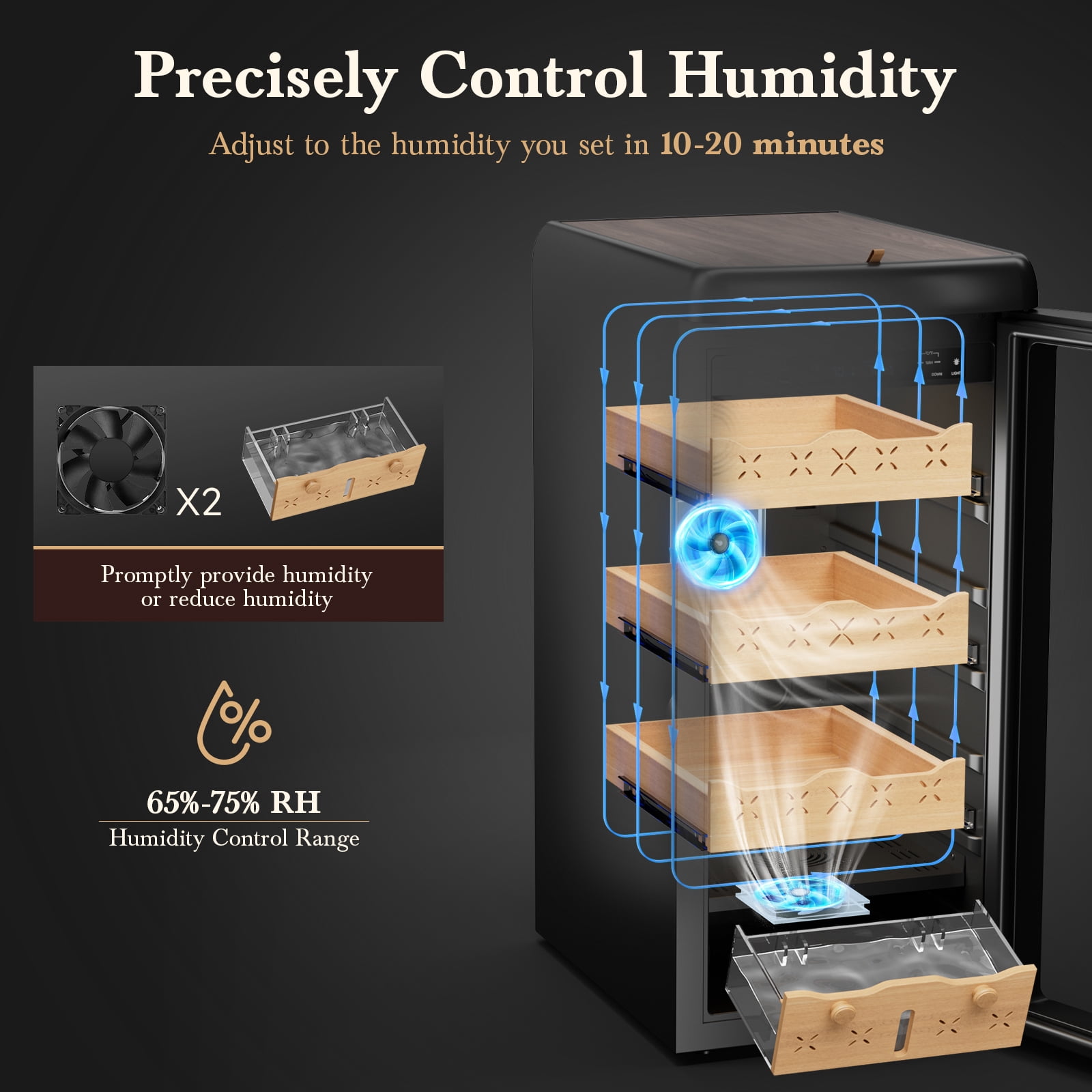 Joreek 115L Electric Cigar Humidor 900 Counts Temperature and Humidity Control Humidor Stainless Steel Lockable Cabinet with Digital LED Display Made of Spanish Cedar Wood Gift for Men