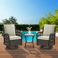 thumbnail image 3 of Twister.CK 3 Pieces Patio Furniture Set, Outdoor Swivel Gliders Rocker, Wicker Patio Bistro Set with Rattan Rocking Chair, Glass Top Side Table and Thickened Cushions for Porch Deck Backyard, 3 of 8