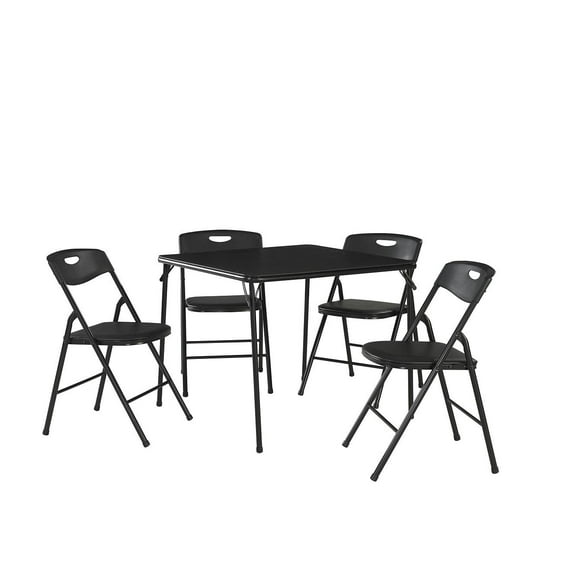 COSCO 34" Folding Card Table and 4 Resin Folding Chairs with Seatback Handles, Black