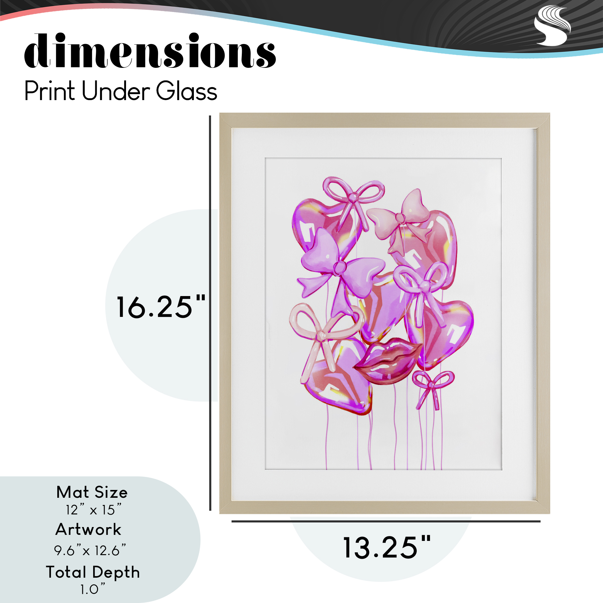 Pink Heart and Bow Balloons Birch Framed Print Under Glass, design by Ziwei Li