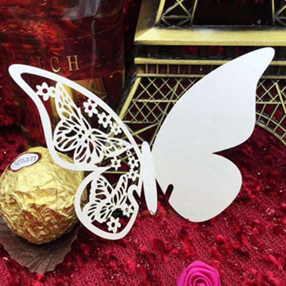 50Pcs/set Butterfly Cut-out Escort Wine Glass Paper Card for Wedding Party Decor 