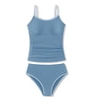 thumbnail image 3 of MEZZALL Children Girls Solid Color Tankini Swimsuit Two Piece With Contrast Binding Trim Swimming And Beach Play Set Relaxed Fit Summer Beachwear, 3 of 3