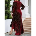 thumbnail image 2 of Plus Size Dresses for Women 3/4 Sleeves Mermaid High Low Hem Maxi Velvet Formal Dress Red XXXL, 2 of 7