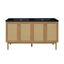 Classe 60" Freestanding Bathroom Vanity in Golden Oak with Black 3-Hole Widespread Double Basin Sink Top